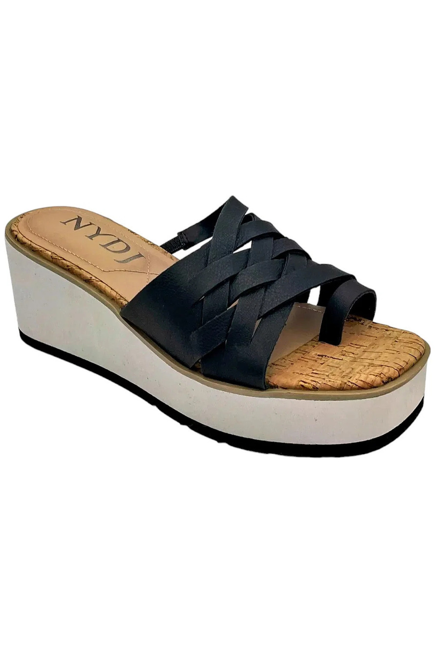 NYDJ Woman's Leather Wedge Sandals Reesie Black - Medium